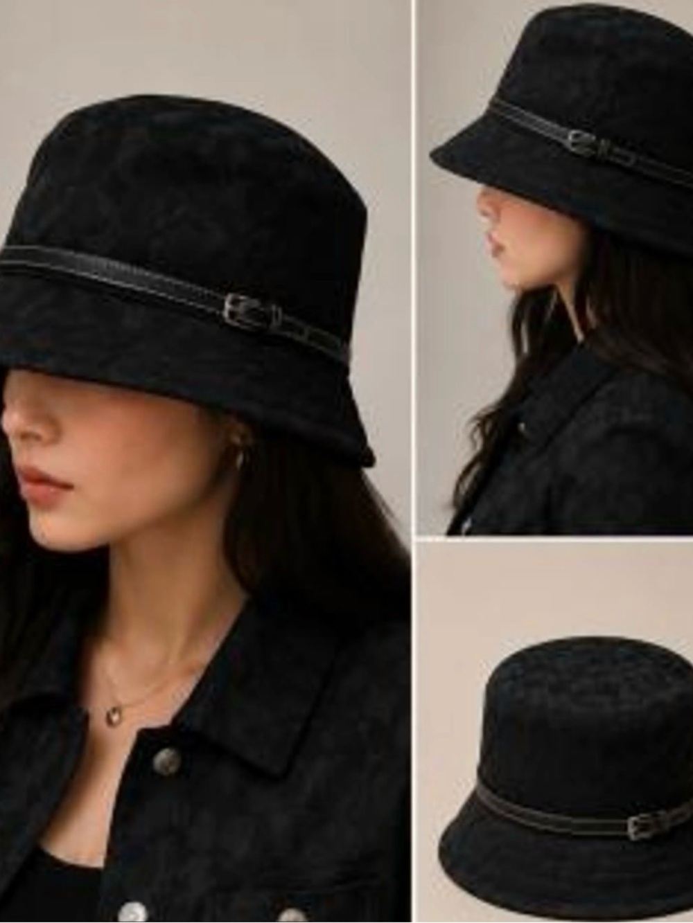 Coach Black Jaquard logo Bucket Hat Buckle Trim M/L